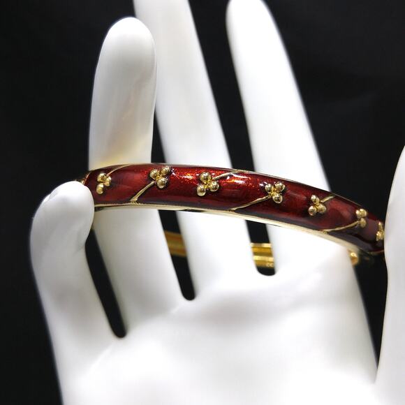 Napier Red Enamel Gold Plated Hinged Bracelet, Metallic Red Enamel, 1990s - Picture 3 of 10